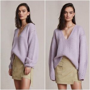BEC & BRIDGE Sweater Purple Wool Mohair Size 2 V-Neck Balloon Sleeve